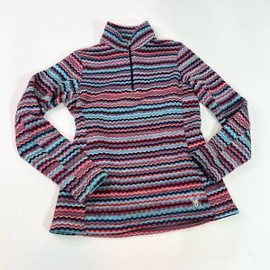 Spyder Pullover Sweater Womens 10 Blue Multi Zig Zag Stripe Quarter Zip Fleece